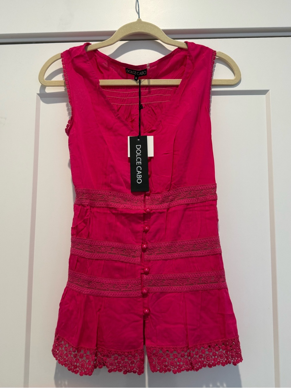 Dolce Cabo Women's Hot Pink Lace Trim Button-Front Shirt